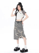 Litlookz Studio Y2K Star Patchwork Midi Skirt, view 2