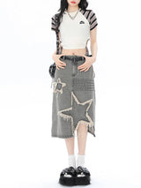 Litlookz Studio Y2K Star Patchwork Midi Skirt, view 4