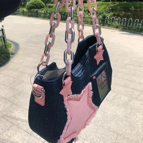 Litlookz Studio Y2k Star Transparent Denim Bag