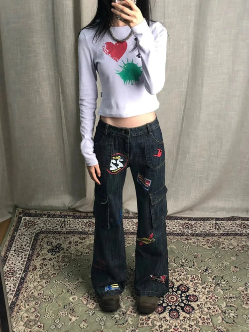 Litlookz Studio Y2K Sticker Cargo Jeans