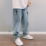 Litlookz Studio Y2K Straight Leg Cross Print Jeans, view 3