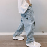 Litlookz Studio Y2K Straight Leg Cross Print Jeans, view 4