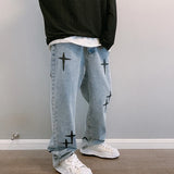 Litlookz Studio Y2K Straight Leg Cross Print Jeans, view 5