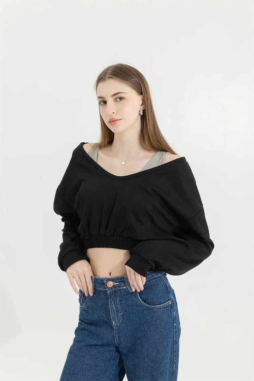 Litlookz Studio Y2K Strap Detailed Crop Sweatshirt