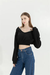 Litlookz Studio Y2K Strap Detailed Crop Sweatshirt, view 3