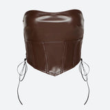 Litlookz Studio Y2K Strapless Faux Leather Crop Top, view 3