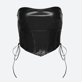 Litlookz Studio Y2K Strapless Faux Leather Crop Top, view 6