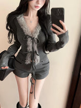 Litlookz Studio Y2K Striped Faux Fur Cardigan, view 5