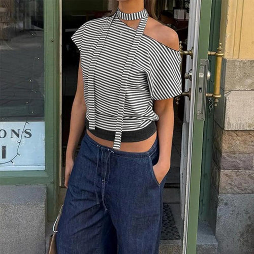Litlookz Studio Y2K Striped Neck Tie Top