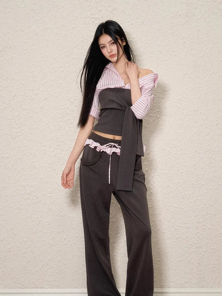 Litlookz Studio Y2K Striped Shirt Tie Top