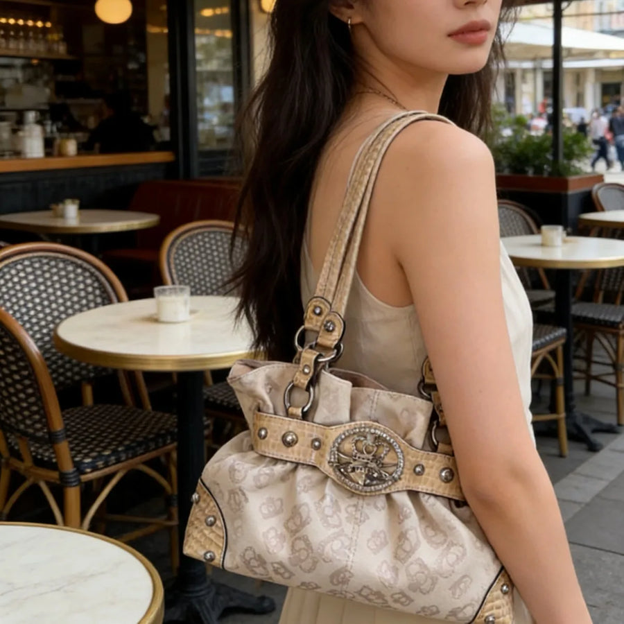 Litlookz Studio Y2K Studded Buckle Shoulder Bag