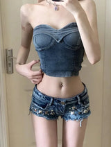 Litlookz Studio Y2K Studded Denim Micro Shorts, view 5