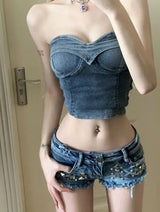 Litlookz Studio Y2K Studded Denim Micro Shorts, view 6