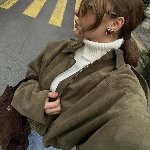 Litlookz Studio Y2K Suede Bomber Jacket
