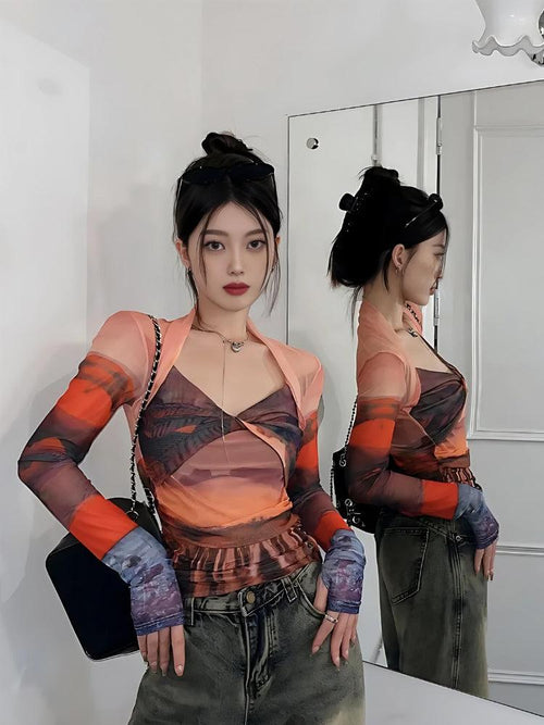 Litlookz Studio Y2K Sunset Mesh Top