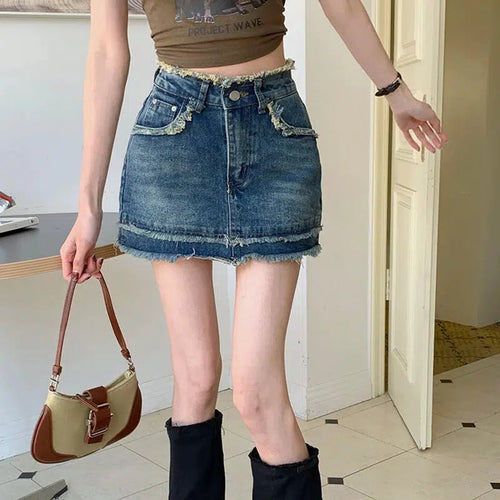 Litlookz Studio Y2K Tasseled Denim Mini Skort