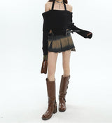 Litlookz Studio Y2K Tie At Side Distressed Mini Skirt, view 2
