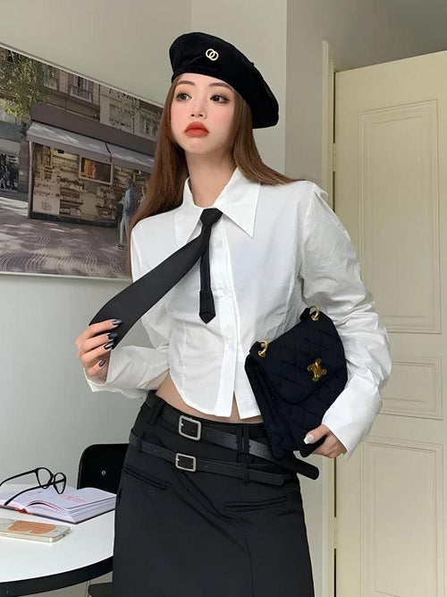 Litlookz Studio Y2K Tie Crop Shirt