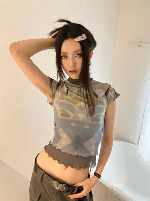 Litlookz Studio Y2K Tie Dye Mesh Top