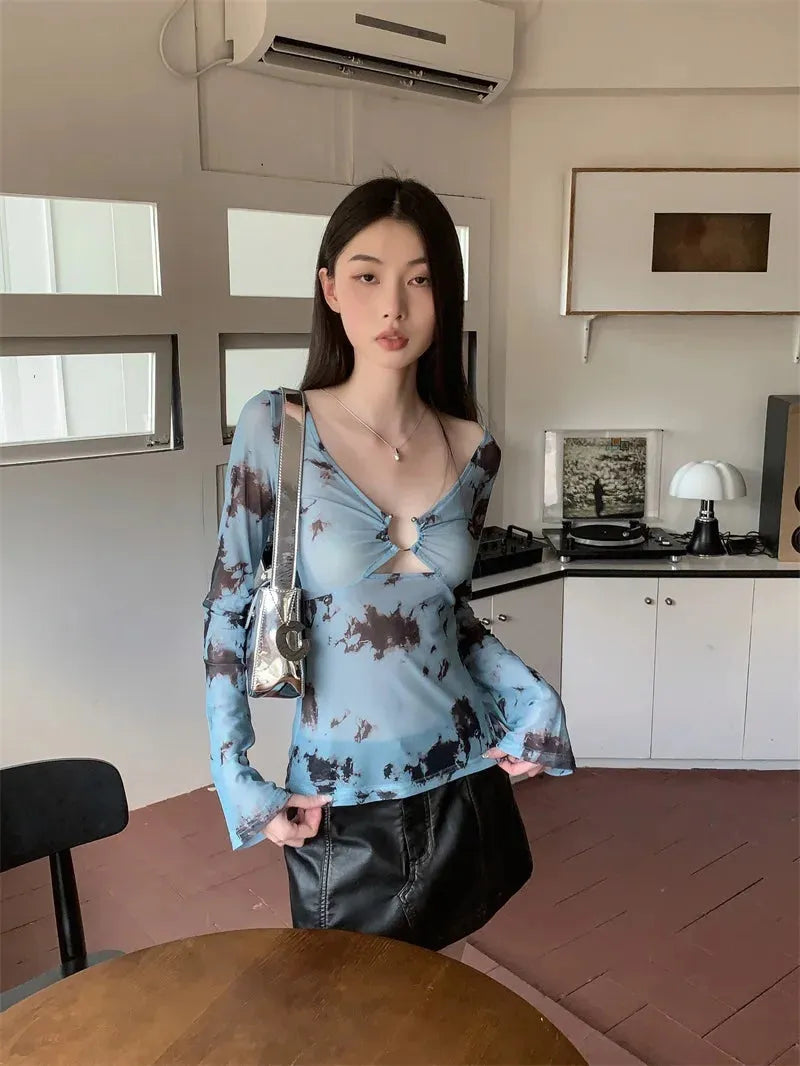 Litlookz Studio Y2K Tie Dye Sheer Top
