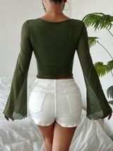 Litlookz Studio Y2K Tie Front Sheer Sleeve Top, view 2