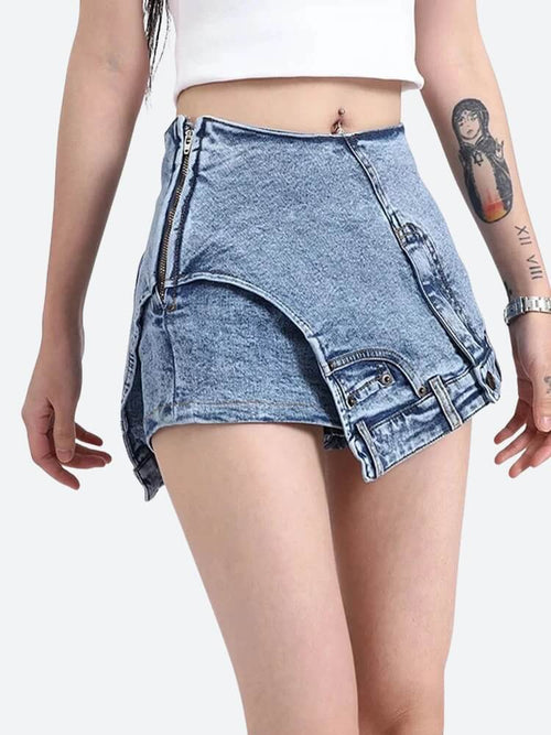 Litlookz Studio Y2K Upside Down Denim Mini Shorts