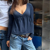 Litlookz Studio Y2K V Neck Baybydoll Blouse, view 3