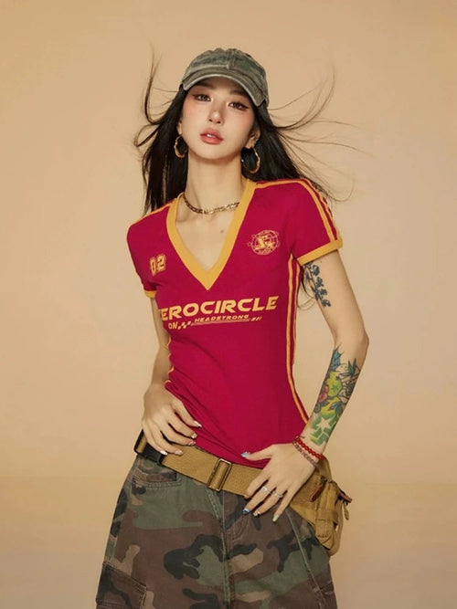 Litlookz Studio Y2K V Neck Jersey Top