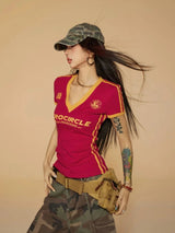 Litlookz Studio Y2K V Neck Jersey Top, view 2