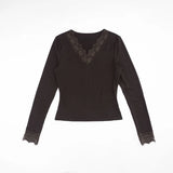 Litlookz Studio Y2K V Neck Lace Top, view 3