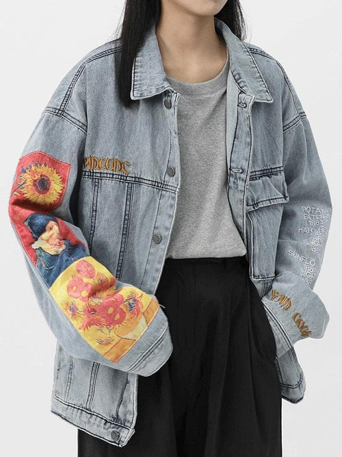 Litlookz Studio Y2K Vincent Van Gogh Denim Jacket