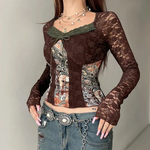 Litlookz Studio Y2K Vintage Bohemian Lace Top