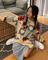 Litlookz Studio Y2K Vintage Heart Pattern Sweater, view 2