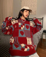 Litlookz Studio Y2K Vintage Heart Pattern Sweater, view 3