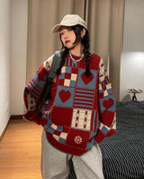 Litlookz Studio Y2K Vintage Heart Pattern Sweater, view 4