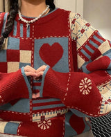 Litlookz Studio Y2K Vintage Heart Pattern Sweater, view 5