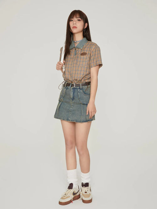 Litlookz Studio Y2K Vintage Plaid Crop Shirt