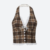 Litlookz Studio Y2K Vintage Plaid Halter Top, view 3