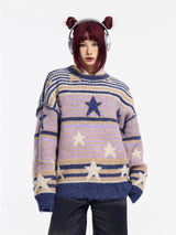 Litlookz Studio Y2K Vintage Stars Striped Knitted Sweater, view 4