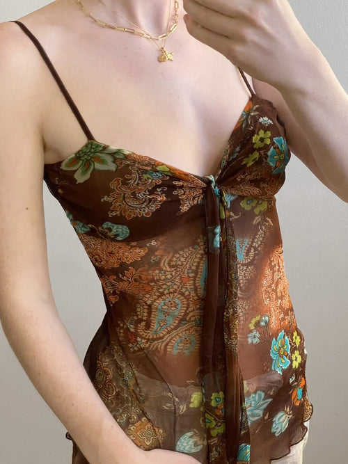 Litlookz Studio Y2K Vintage Tie Mesh Top