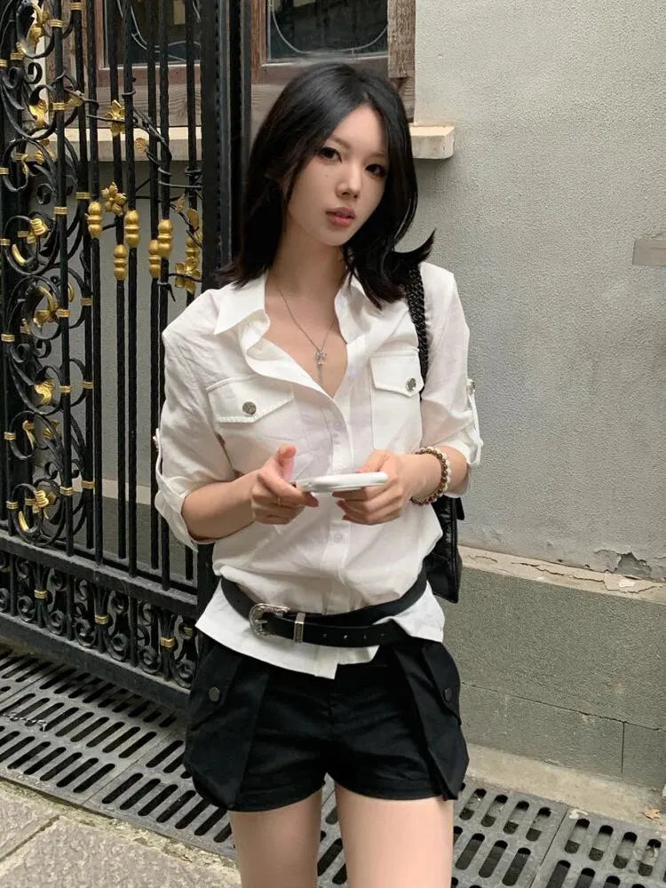 Litlookz Studio Y2K White Button Up Shirt
