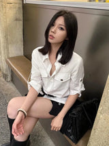 Litlookz Studio Y2K White Button Up Shirt, view 2