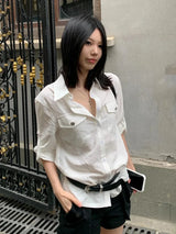 Litlookz Studio Y2K White Button Up Shirt, view 3