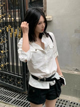 Litlookz Studio Y2K White Button Up Shirt, view 4