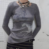 Litlookz Studio Y2K White Horse Ribbed Top, view 2