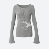 Litlookz Studio Y2K White Horse Ribbed Top, view 4