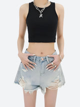 Litlookz Studio Y2K Wide Leg Ripped Denim Shorts, view 3