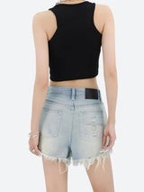 Litlookz Studio Y2K Wide Leg Ripped Denim Shorts, view 4