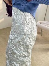 Litlookz Studio Y2K Wrinkled Silver Midi Skirt, view 4