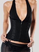 Litlookz Studio Y2K Zip Halter Top, view 3